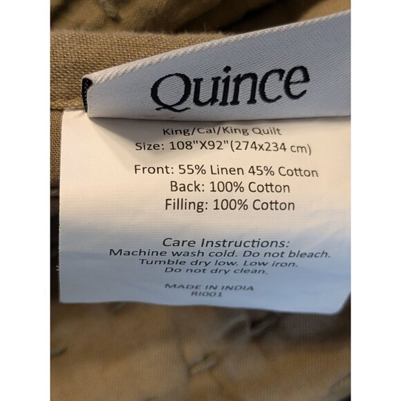 Quince European Linen Cotton Stitch Quilt 3PC Set Olive King/Cal King -NEW- - Picture 5 of 8